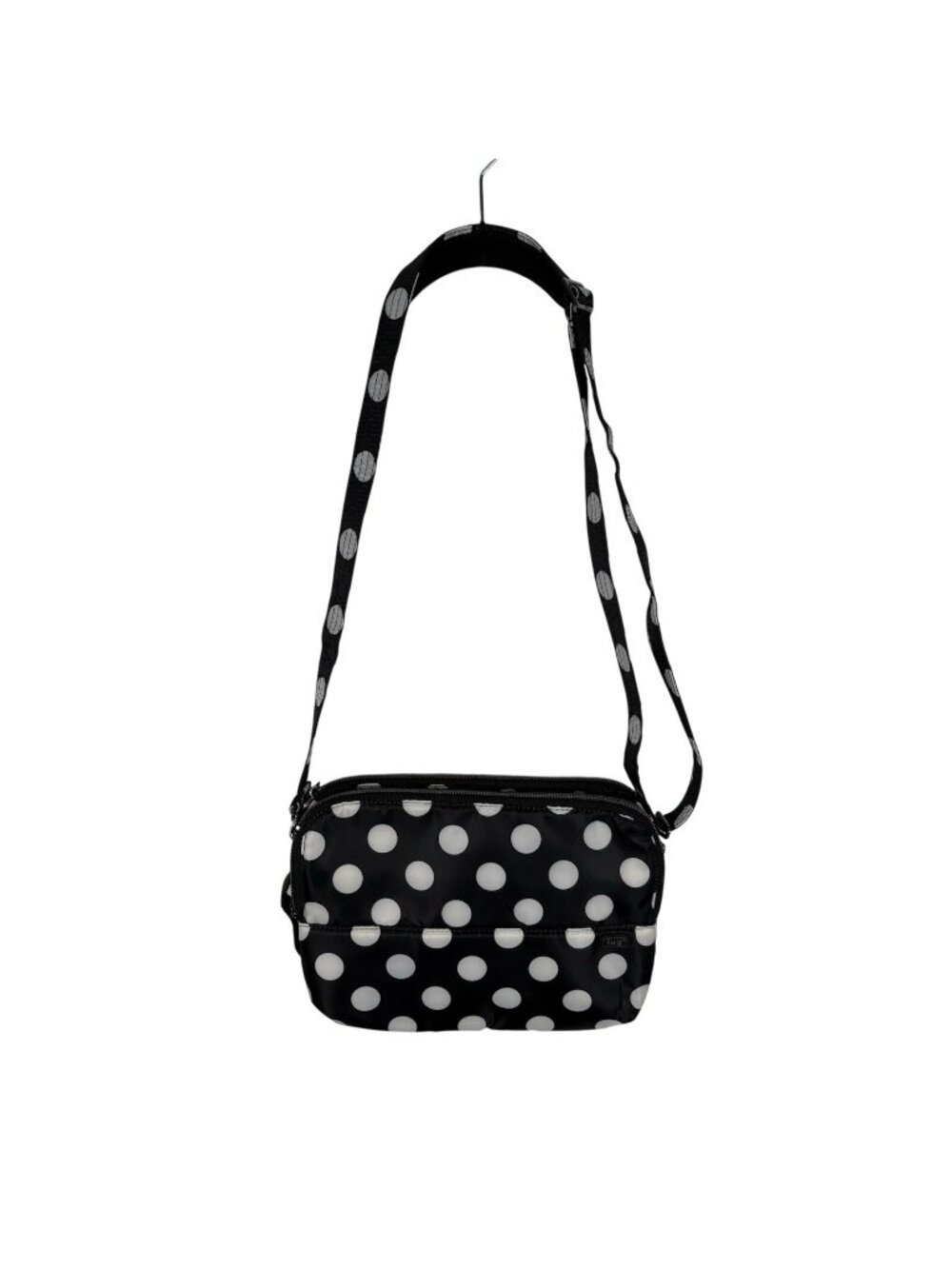 Lug Black White Polka Dot Adjustable Strap Travel Delta Crossbody Bag